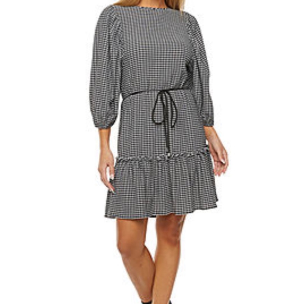 Melonie T Plaid 3/4 Sleeve Fit & Flare Dress